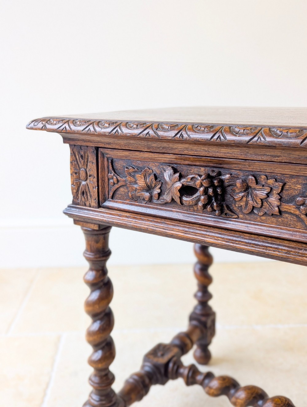 Antique Victorian Carved Oak Library Table c.1890 View IV