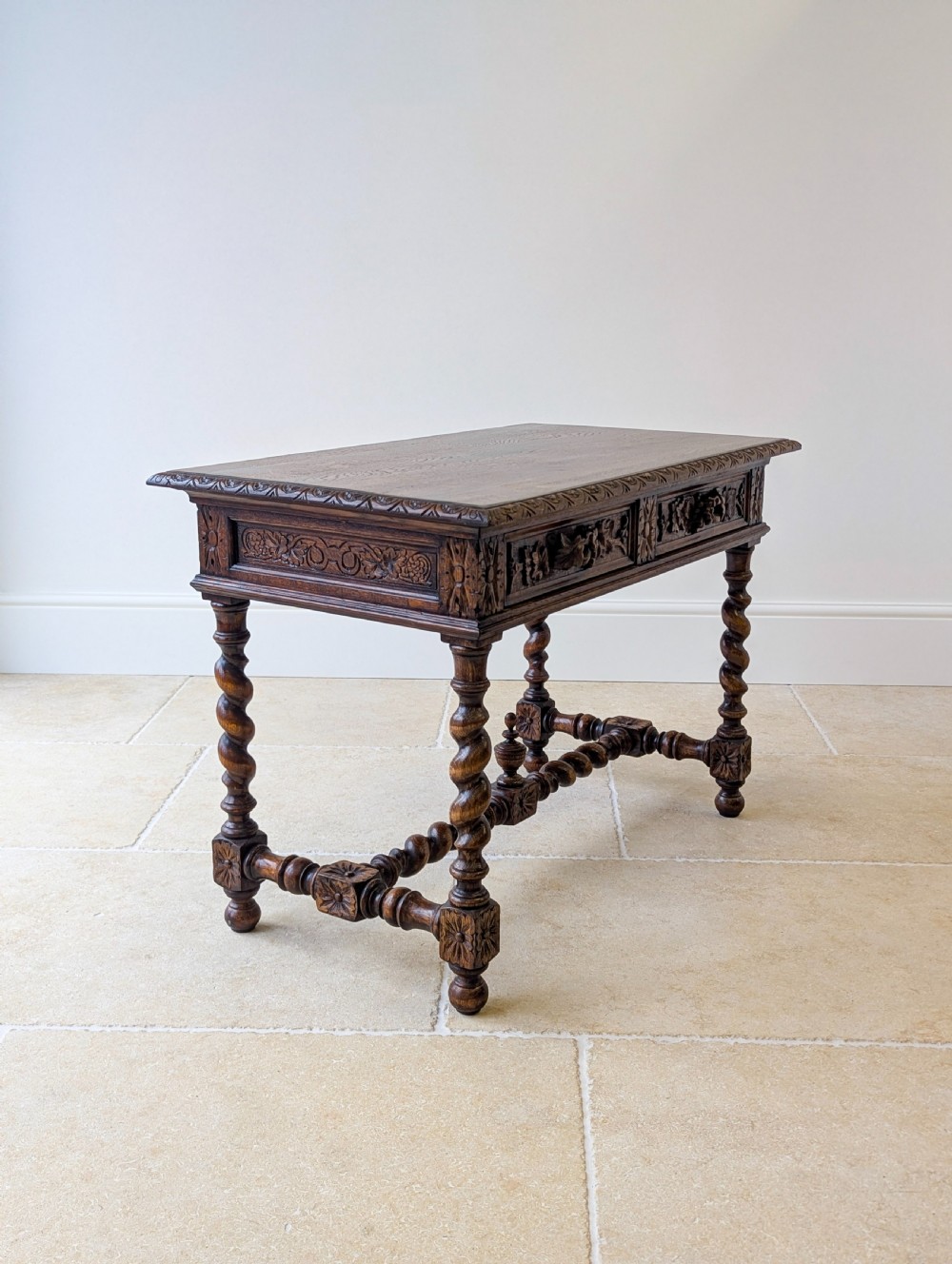 Antique Victorian Carved Oak Library Table c.1890 View V