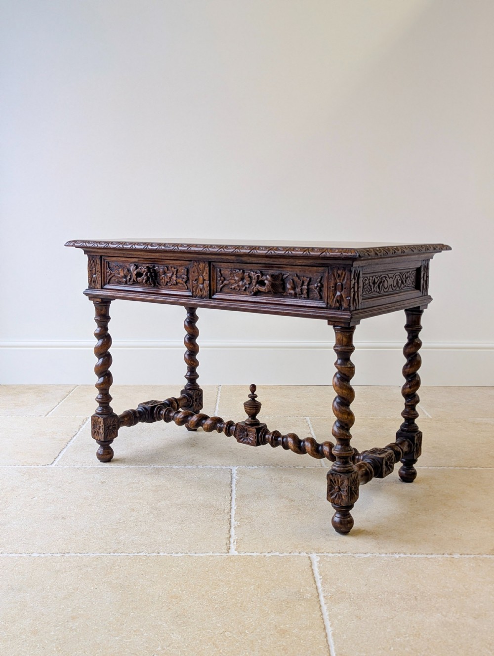 Antique Victorian Carved Oak Library Table c.1890 View XIV