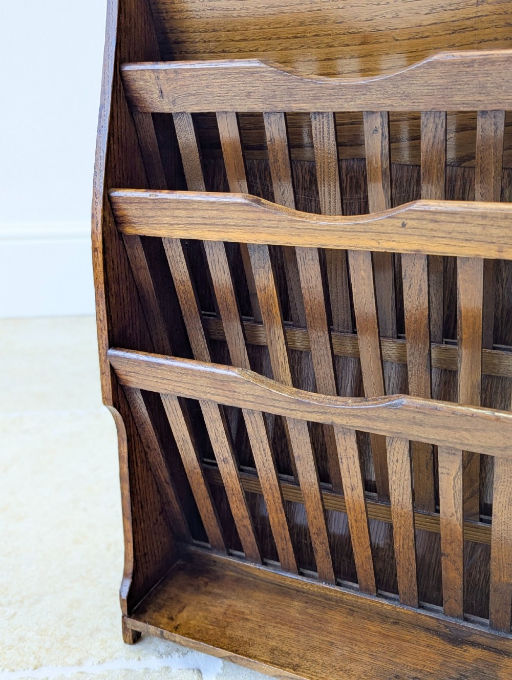 Antique Early 20th Century Oak Magazine and Newspaper Rack c.1920 View III