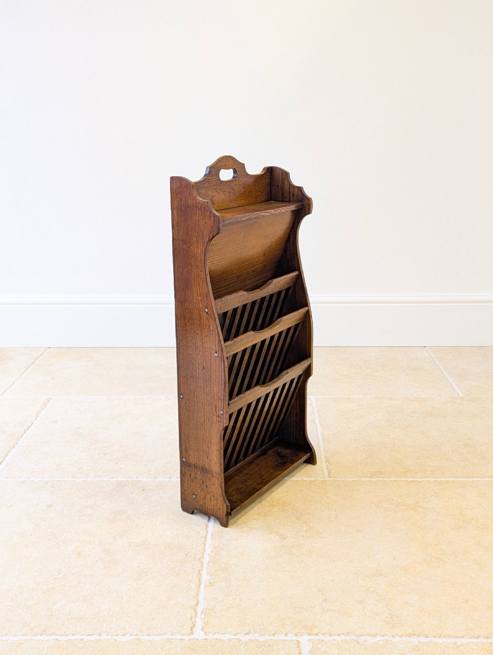 Antique Early 20th Century Oak Magazine and Newspaper Rack c.1920 View X