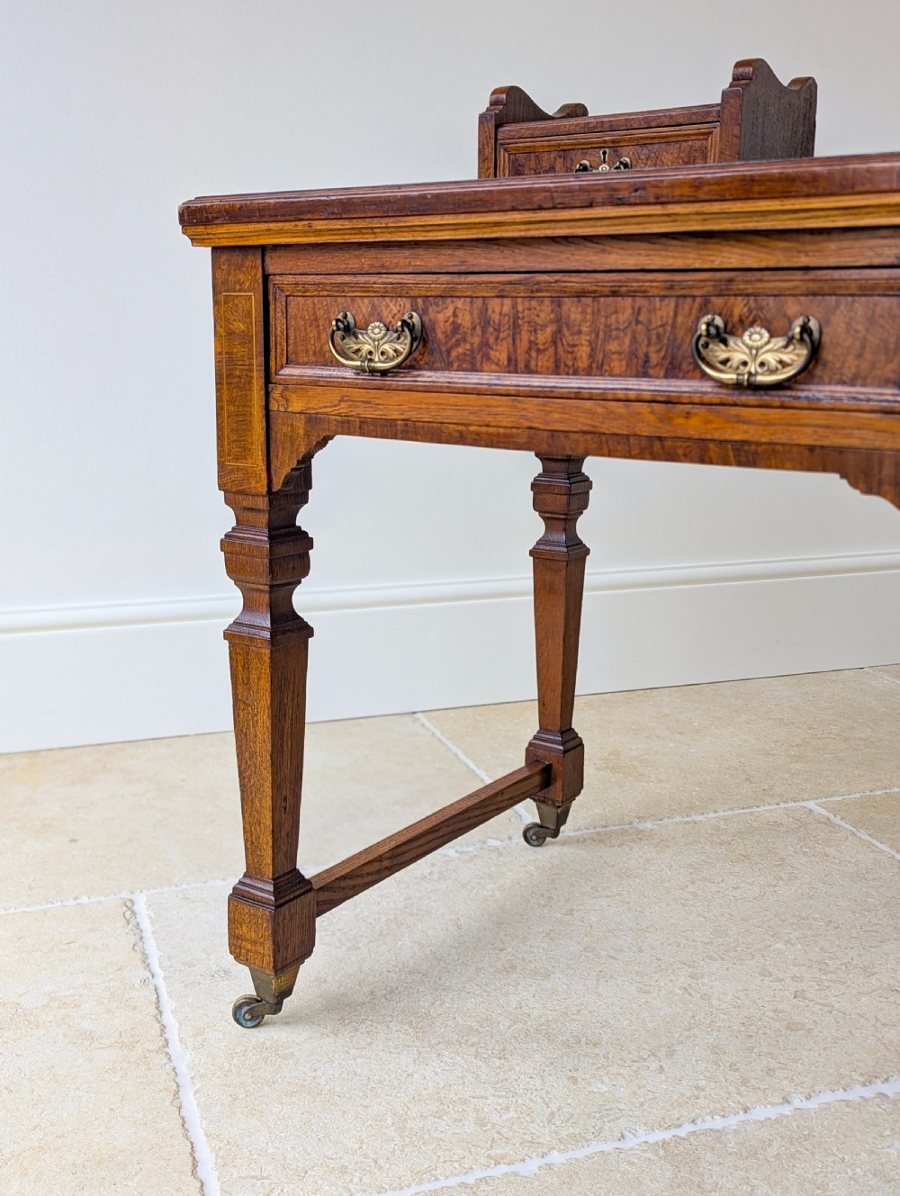 Antique Edwardian Pollard Oak Writing Table c.1910 View V