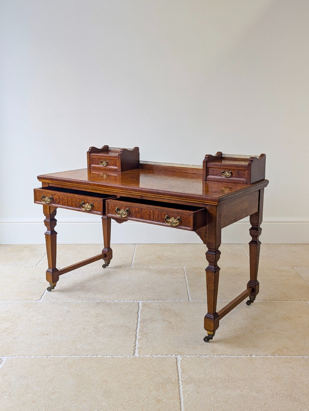 Antique Edwardian Pollard Oak Writing Table c.1910 View XI