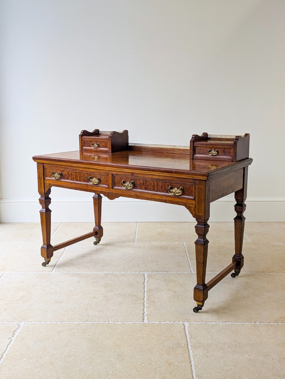 Antique Edwardian Pollard Oak Writing Table c.1910 View XV