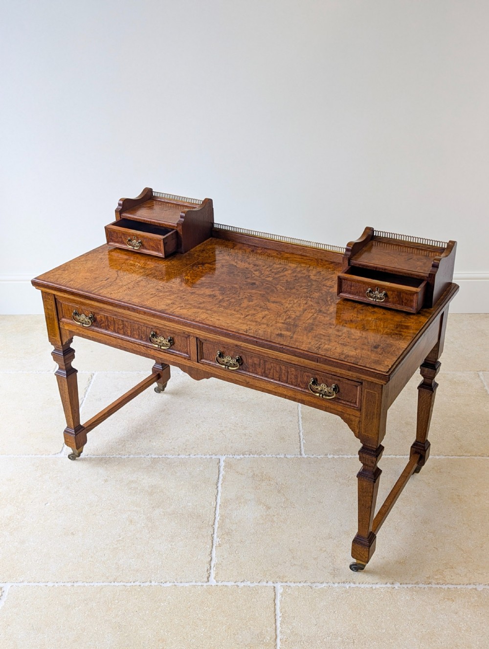 Antique Edwardian Pollard Oak Writing Table c.1910 View XVII