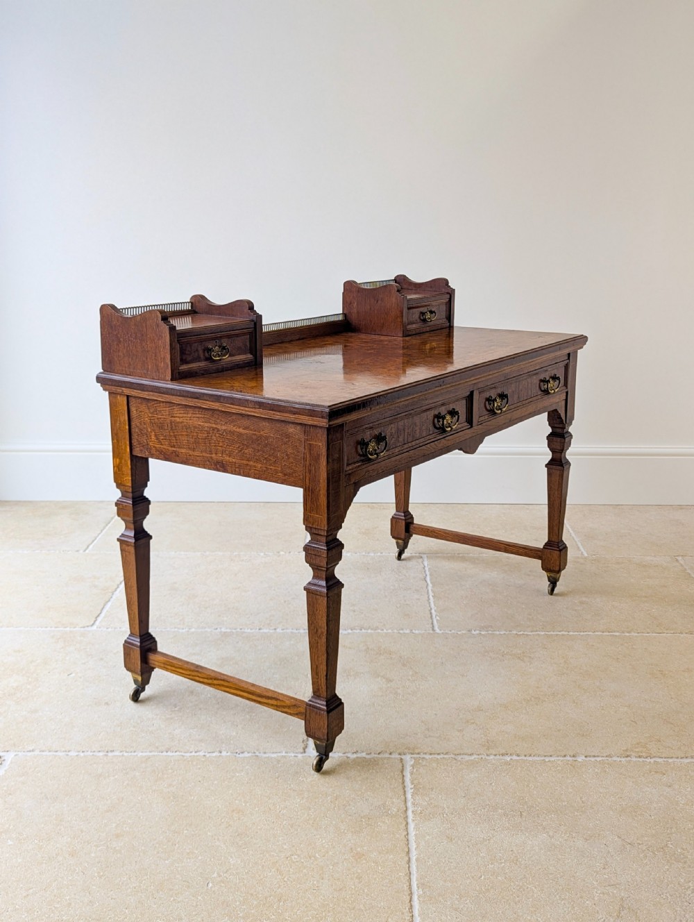 Antique Edwardian Pollard Oak Writing Table c.1910 View XIX