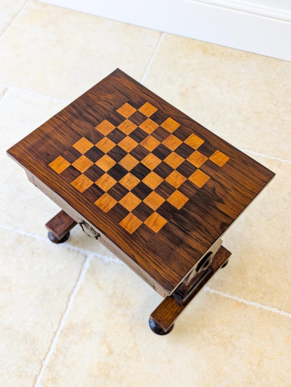 Antique Victorian Rosewood Games Table with Chess Table Top c.1890 View II