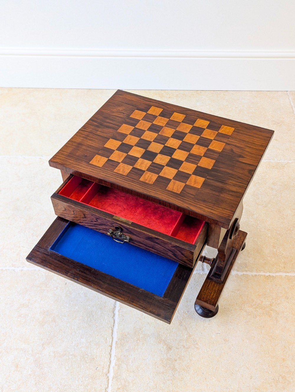 Antique Victorian Rosewood Games Table with Chess Table Top c.1890 View V