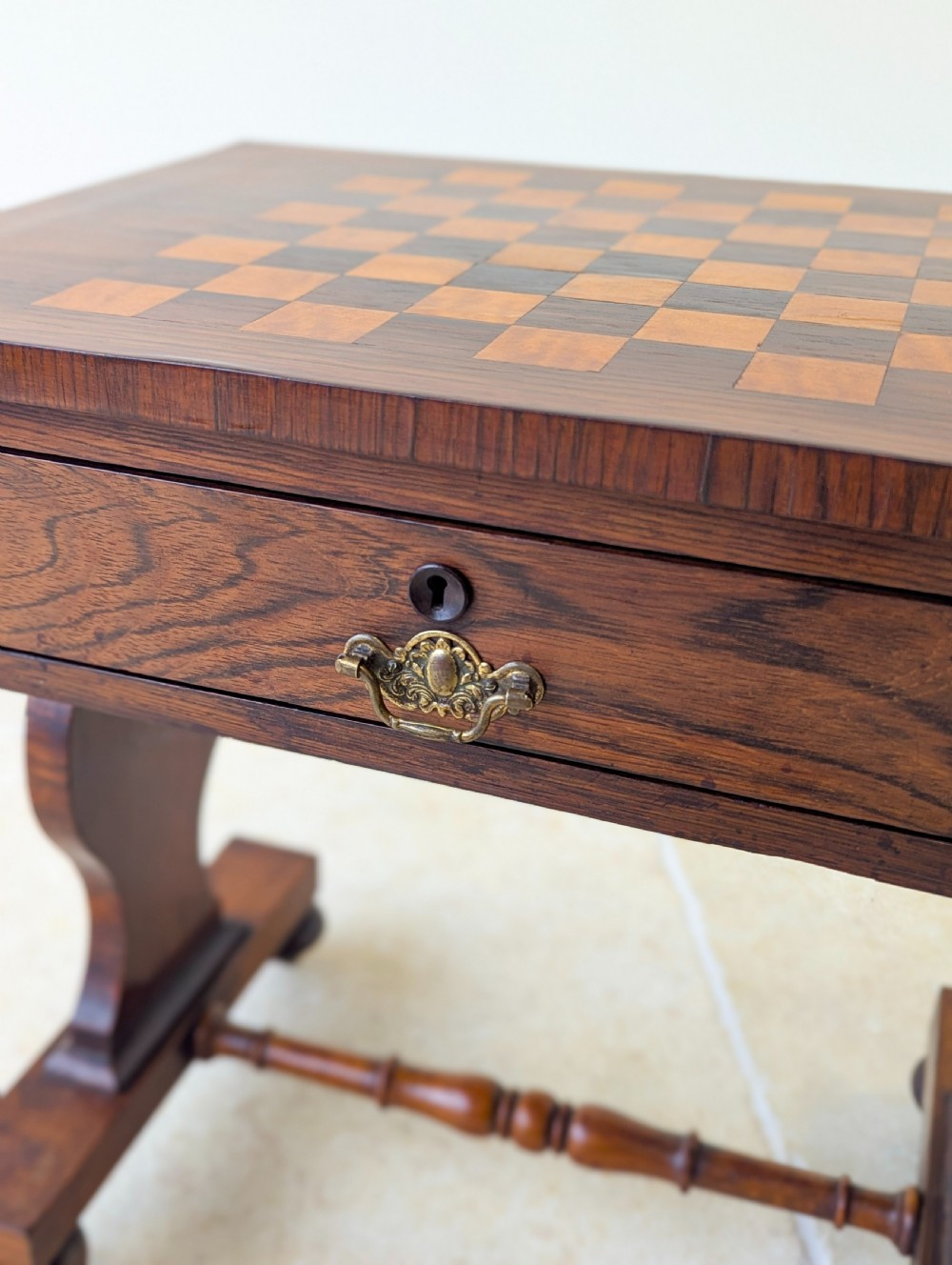 Antique Victorian Rosewood Games Table with Chess Table Top c.1890 View VIII