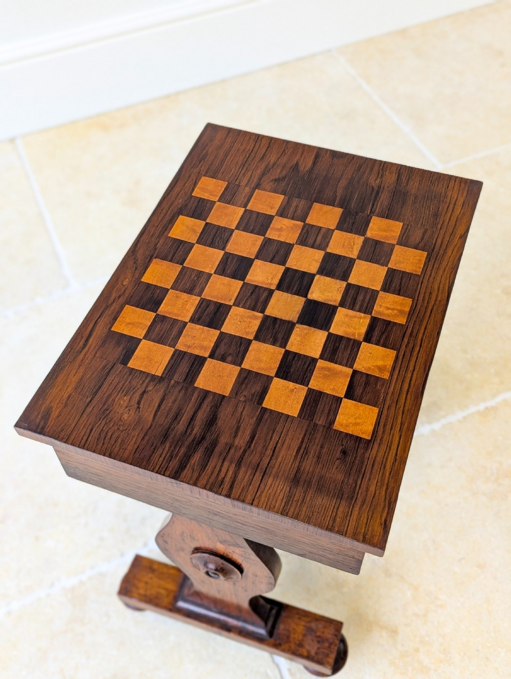 Antique Victorian Rosewood Games Table with Chess Table Top c.1890 View X