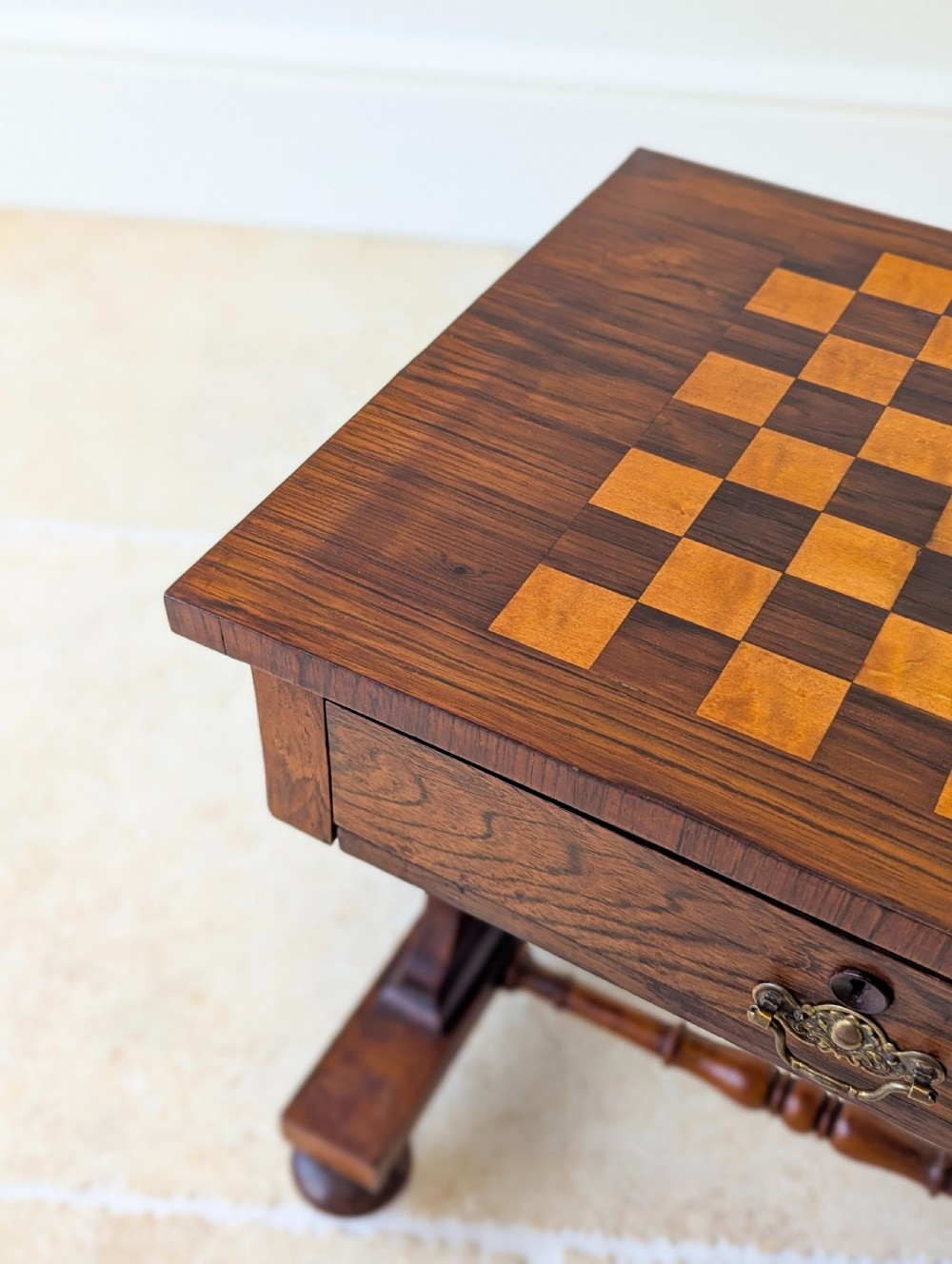 Antique Victorian Rosewood Games Table with Chess Table Top c.1890 View XV