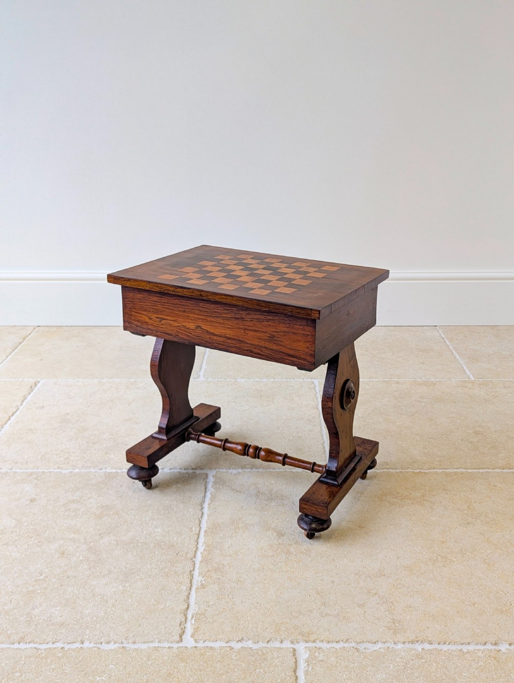 Antique Victorian Rosewood Games Table with Chess Table Top c.1890 View XVII