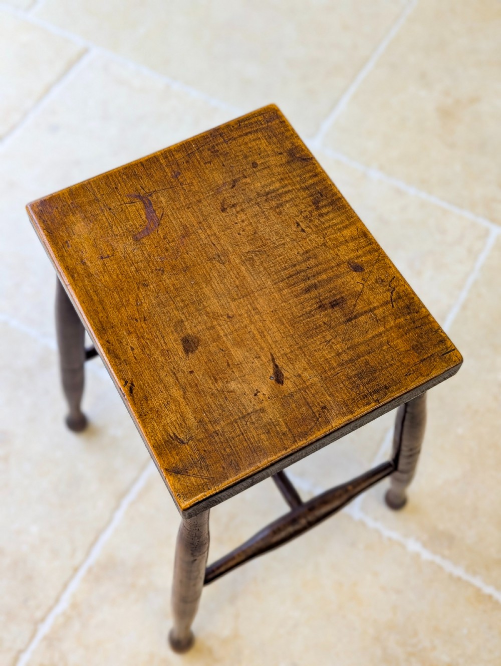 Antique Early 19th Century Georgian Elm and Ash Country Stool View II