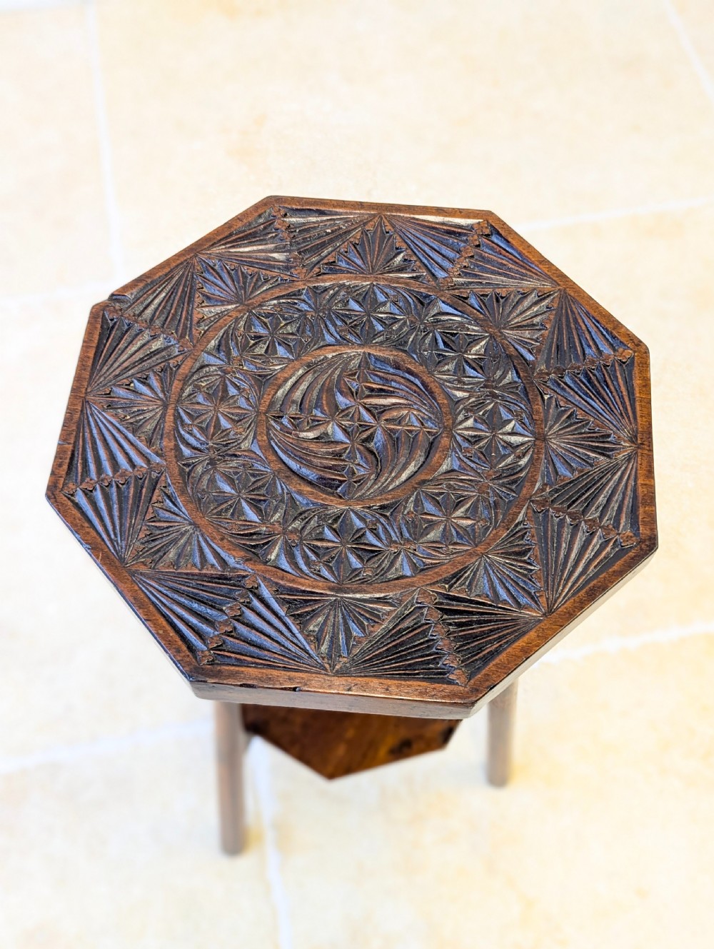Antique Early 20th Century Carved Oak Tripod Occasional Table View II