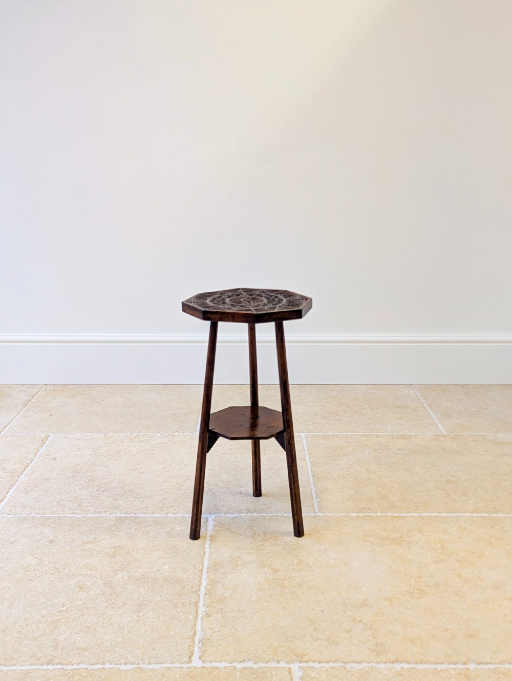 Antique Early 20th Century Carved Oak Tripod Occasional Table View VII