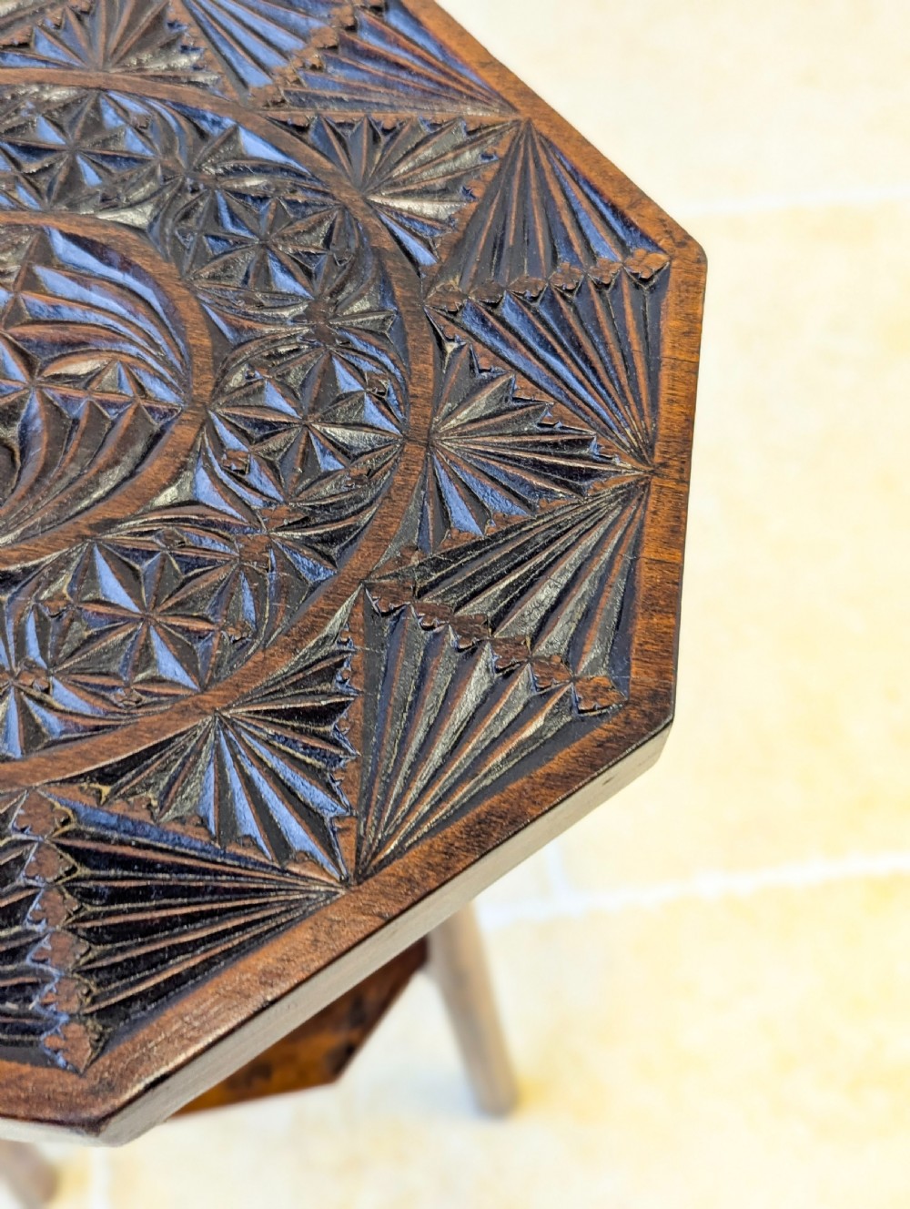 Antique Early 20th Century Carved Oak Tripod Occasional Table View VIII