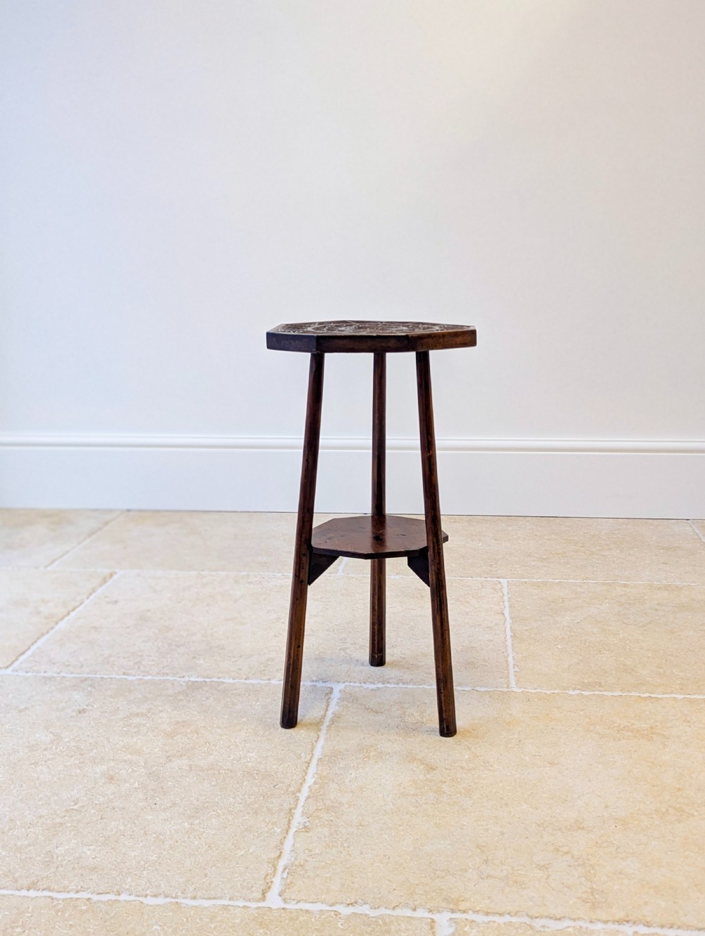 Antique Early 20th Century Carved Oak Tripod Occasional Table View X