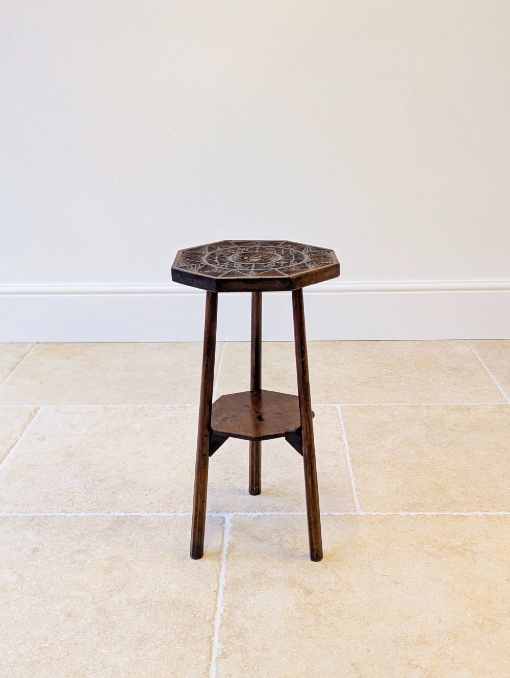 Antique Early 20th Century Carved Oak Tripod Occasional Table View XIV