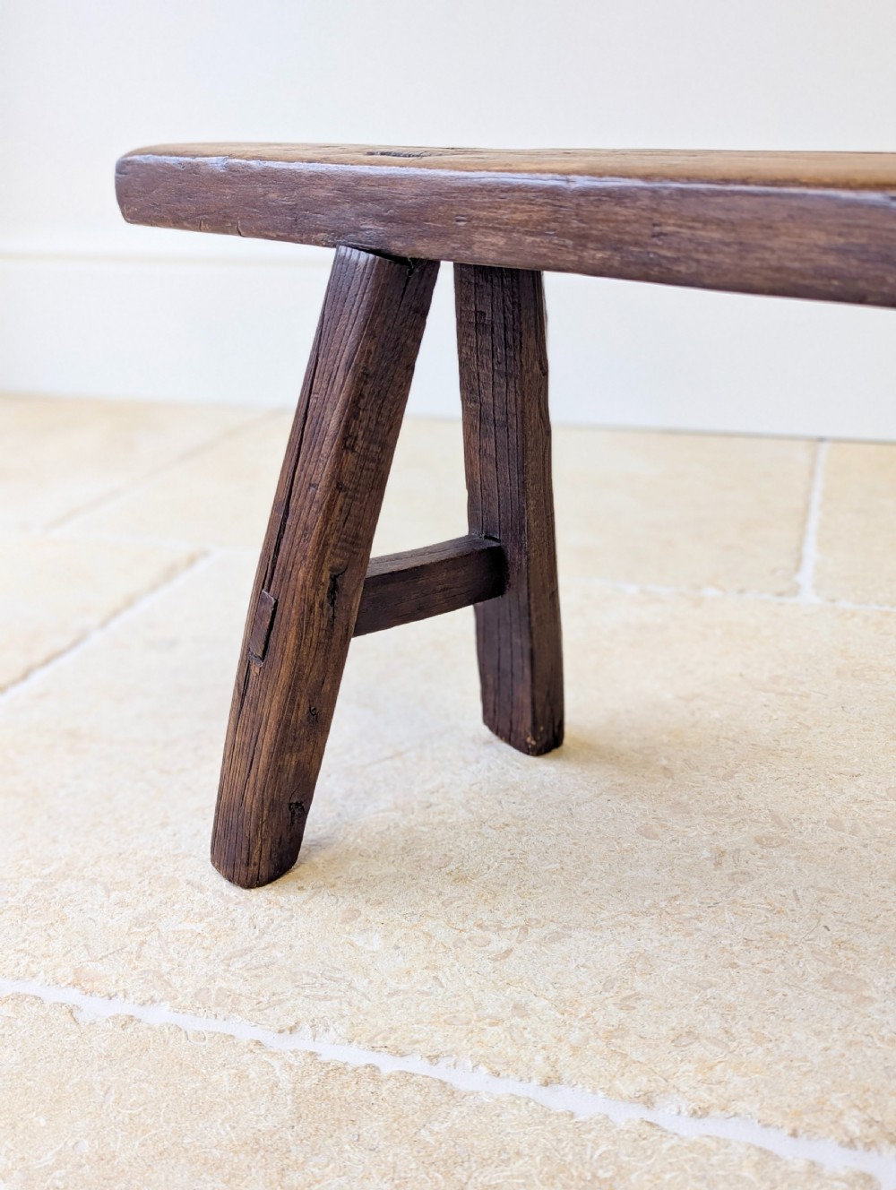 Antique Mid 19th Century Elm Vernacular Bench View III