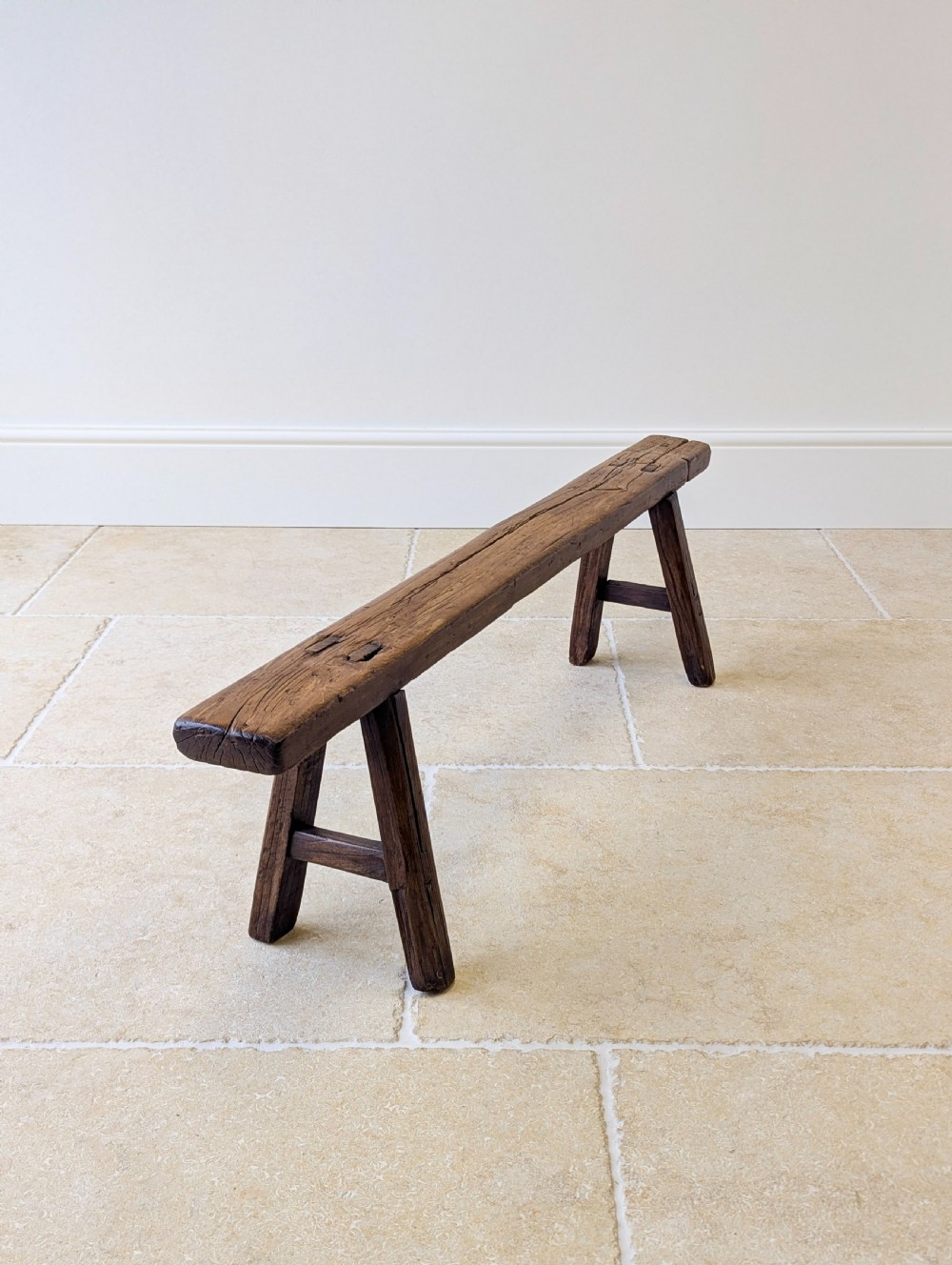 Antique Mid 19th Century Elm Vernacular Bench View IV