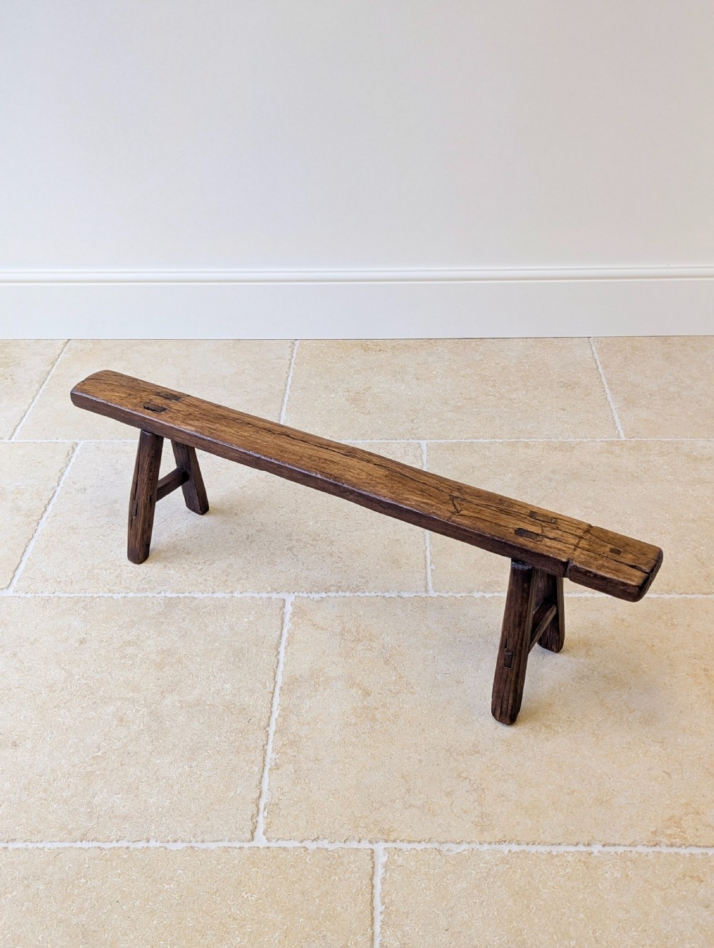 Antique Mid 19th Century Elm Vernacular Bench View VI