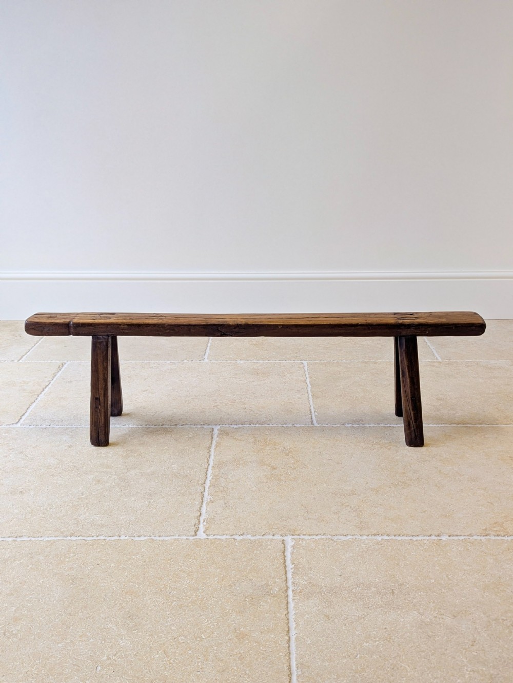 Antique Mid 19th Century Elm Vernacular Bench View VIII