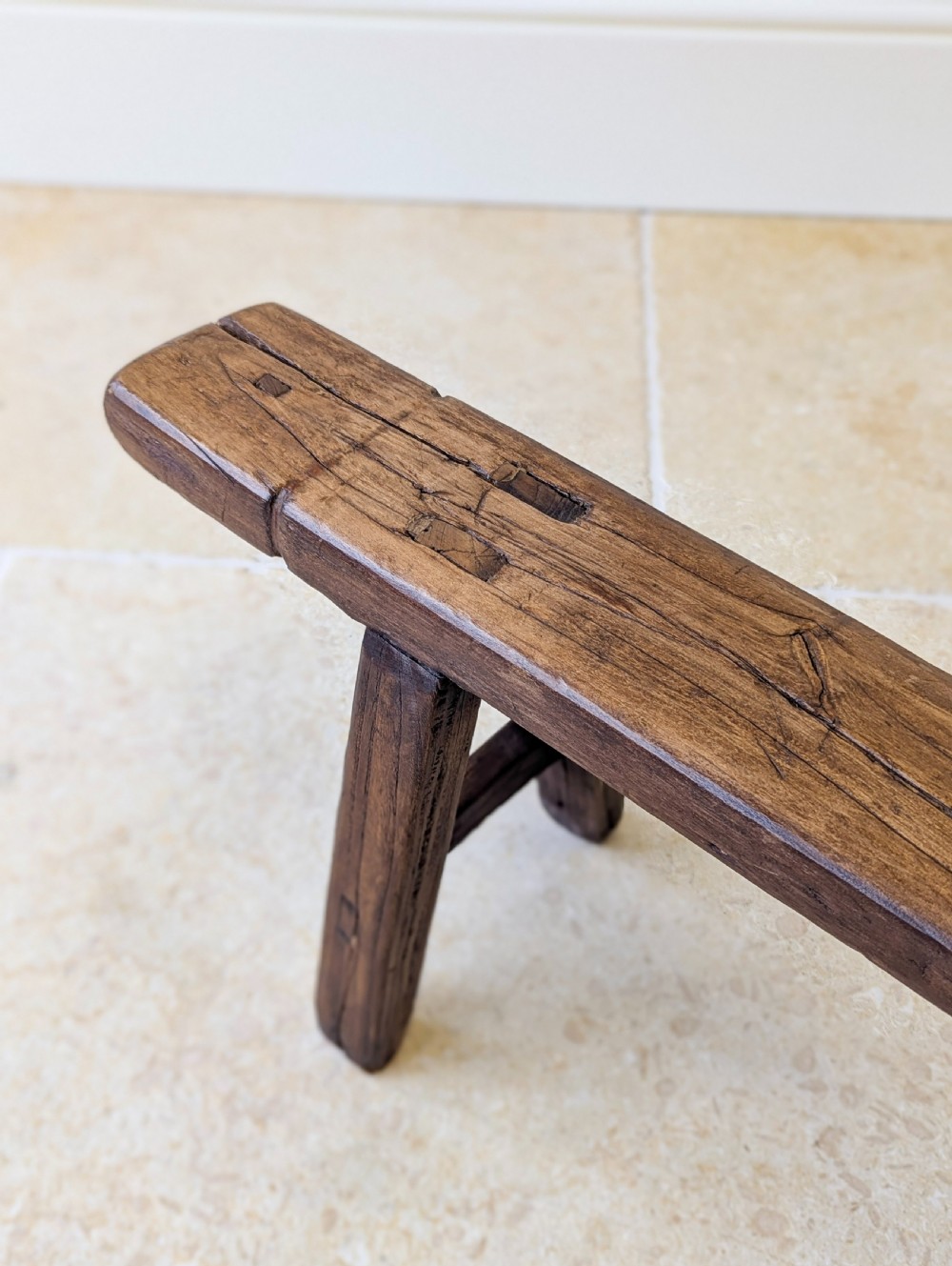 Antique Mid 19th Century Elm Vernacular Bench View IX