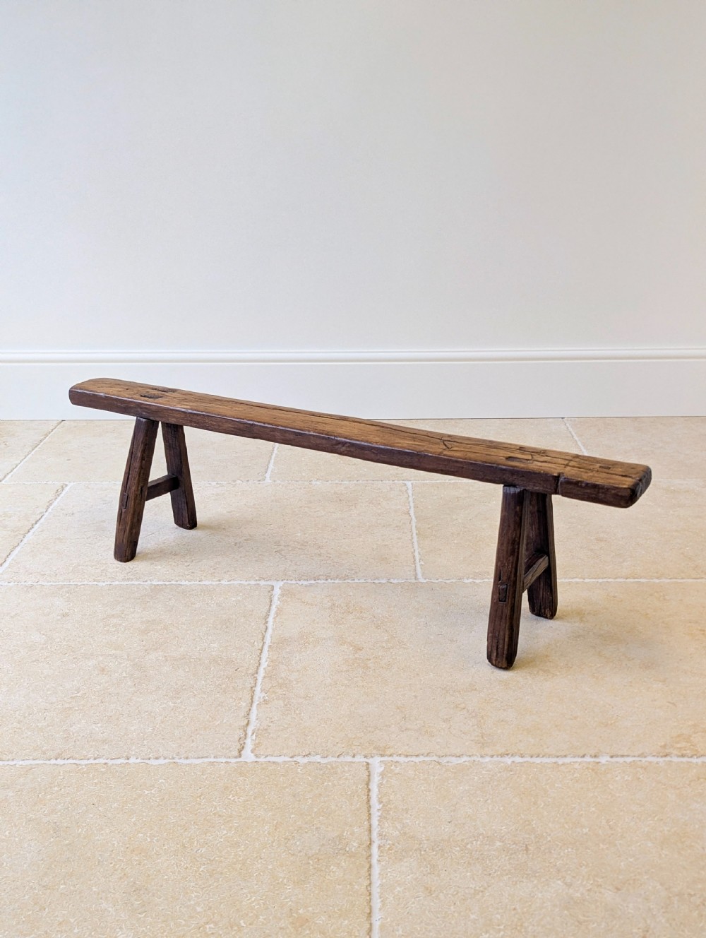 Antique Mid 19th Century Elm Vernacular Bench View X