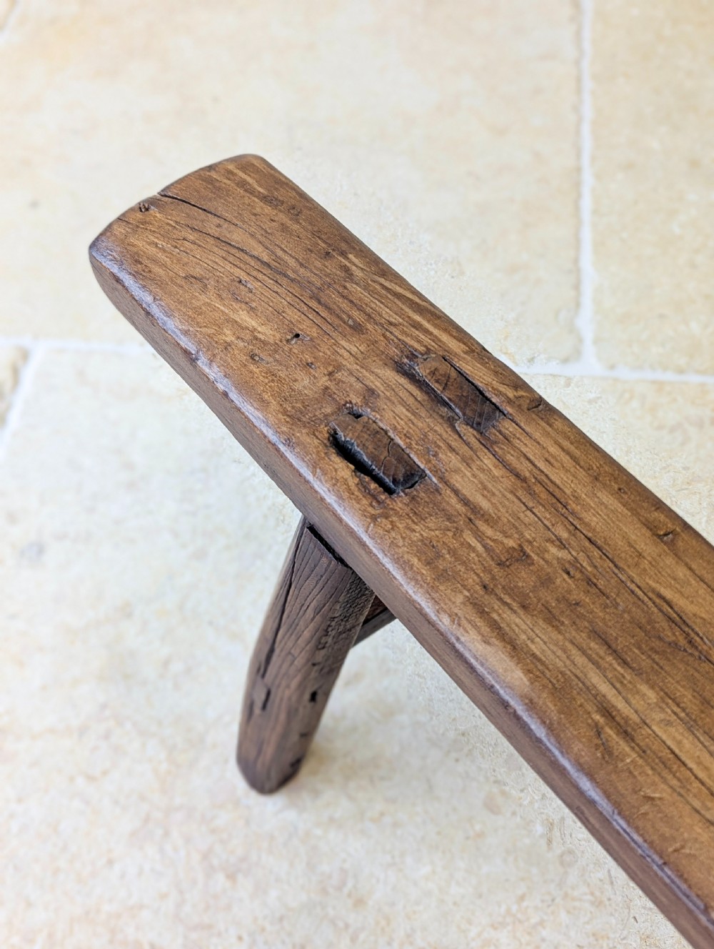 Antique Mid 19th Century Elm Vernacular Bench View XI