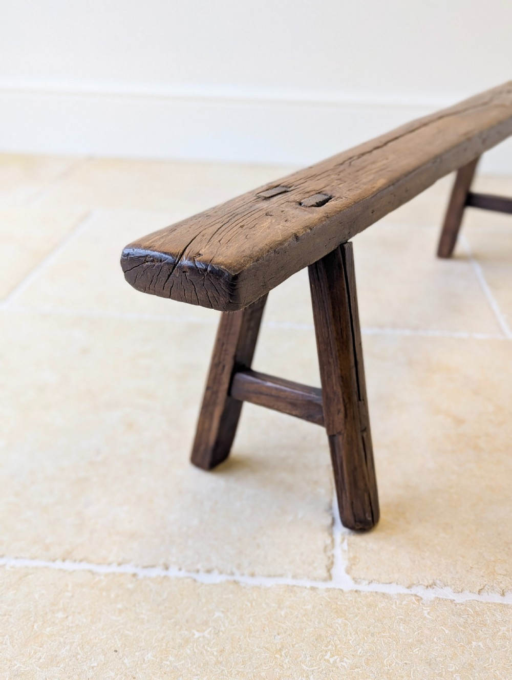 Antique Mid 19th Century Elm Vernacular Bench View XII