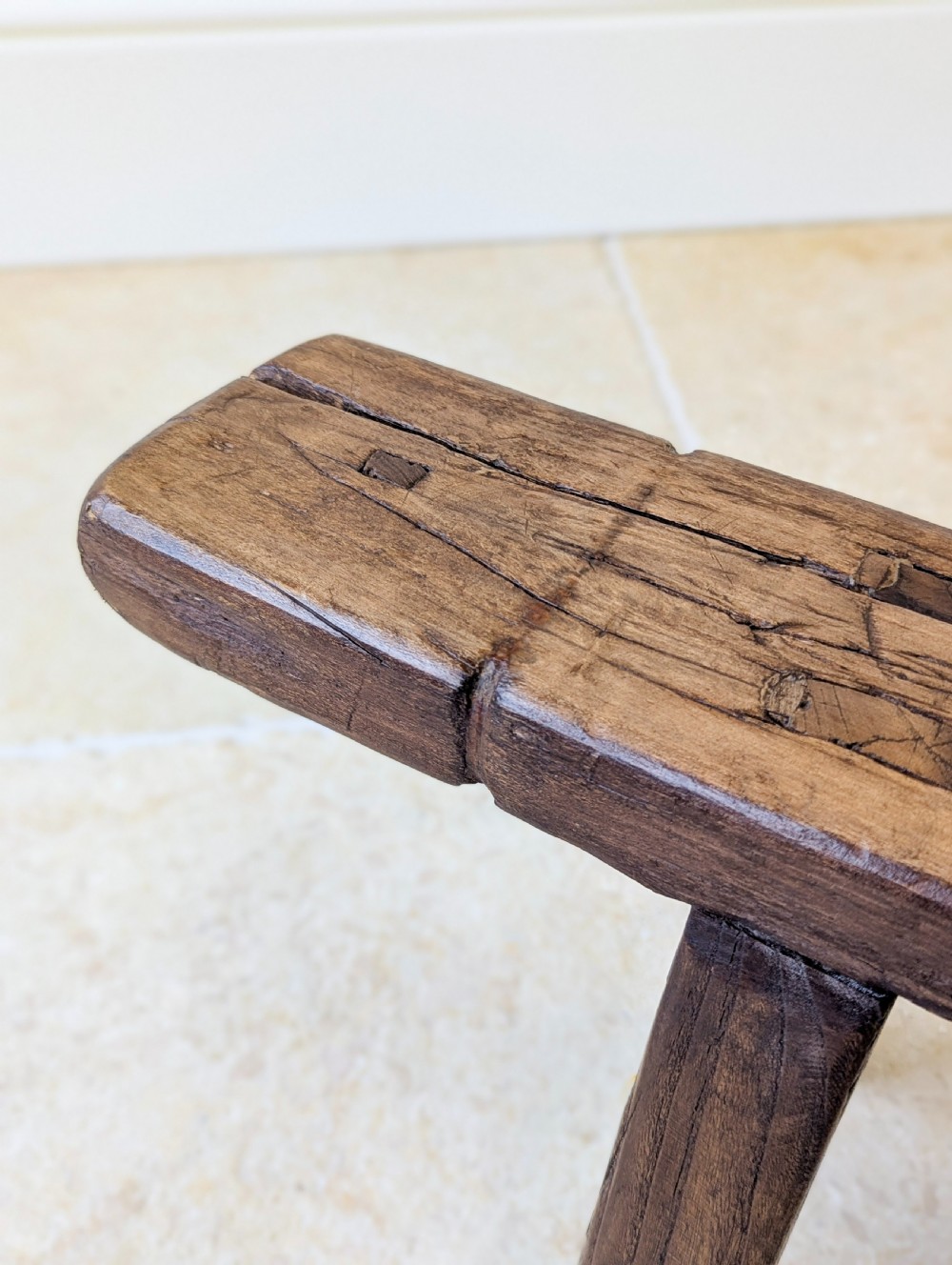 Antique Mid 19th Century Elm Vernacular Bench View XV