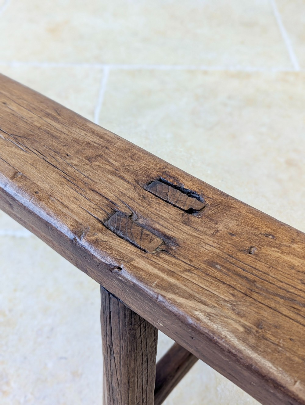 Antique Mid 19th Century Elm Vernacular Bench View XVII
