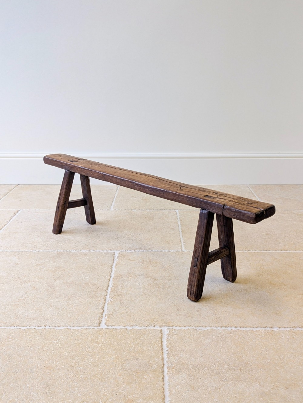 Antique Mid 19th Century Elm Vernacular Bench View XVIII