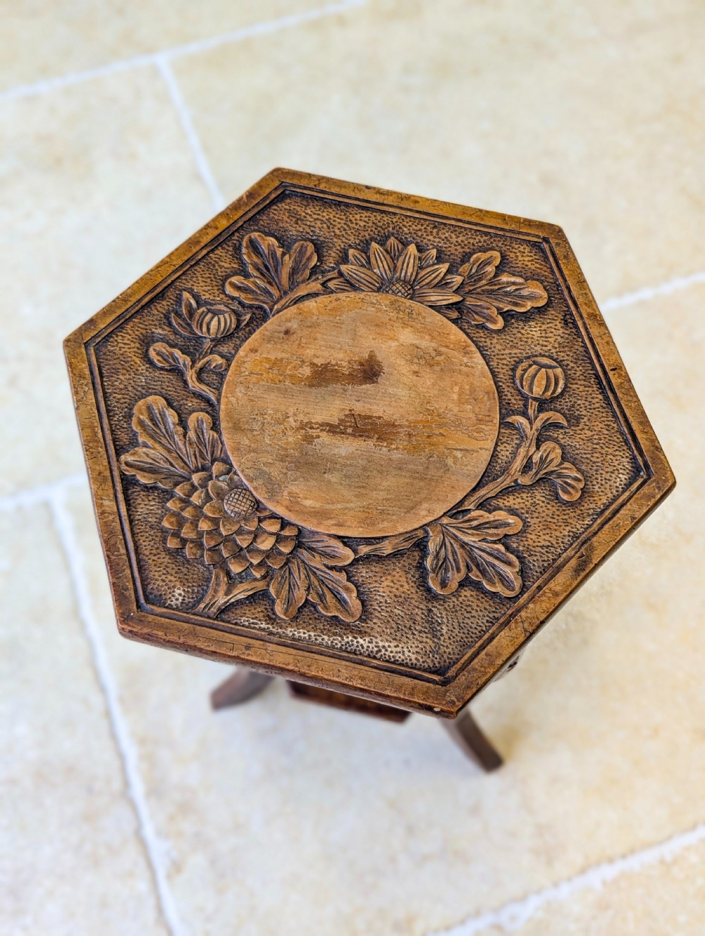 Antique Edwardian Walnut Tripod Plant Stand c.1910 View III