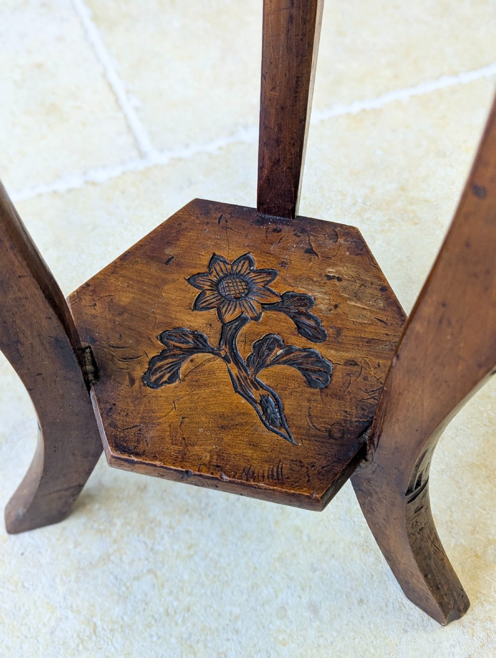Antique Edwardian Walnut Tripod Plant Stand c.1910 View V