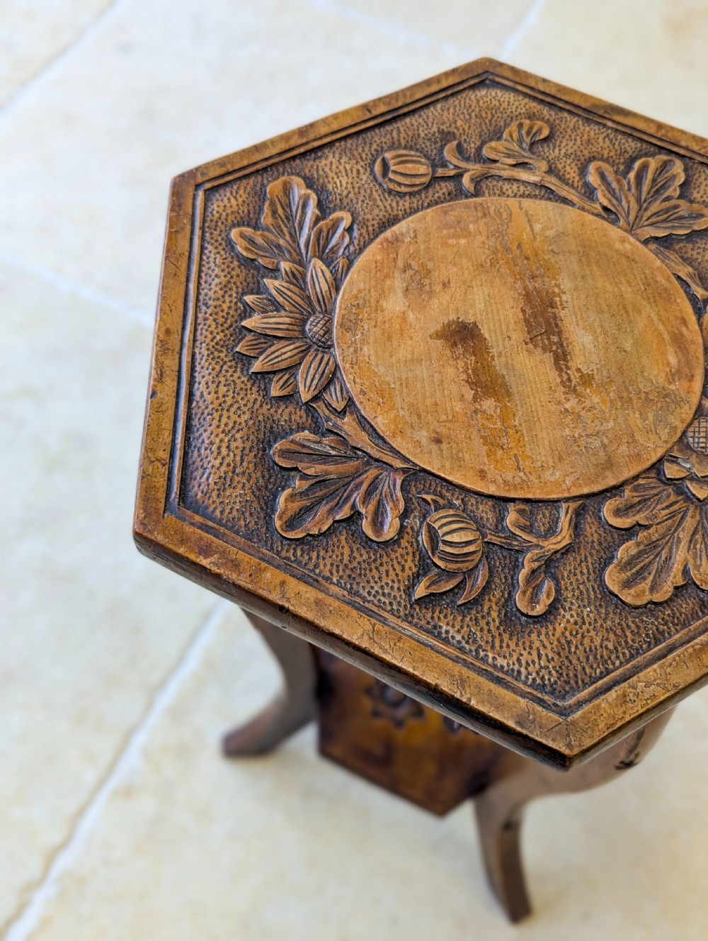 Antique Edwardian Walnut Tripod Plant Stand c.1910 View XI