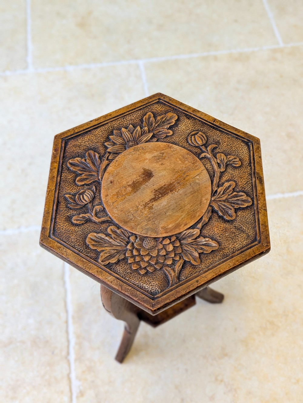 Antique Edwardian Walnut Tripod Plant Stand c.1910 View XIII