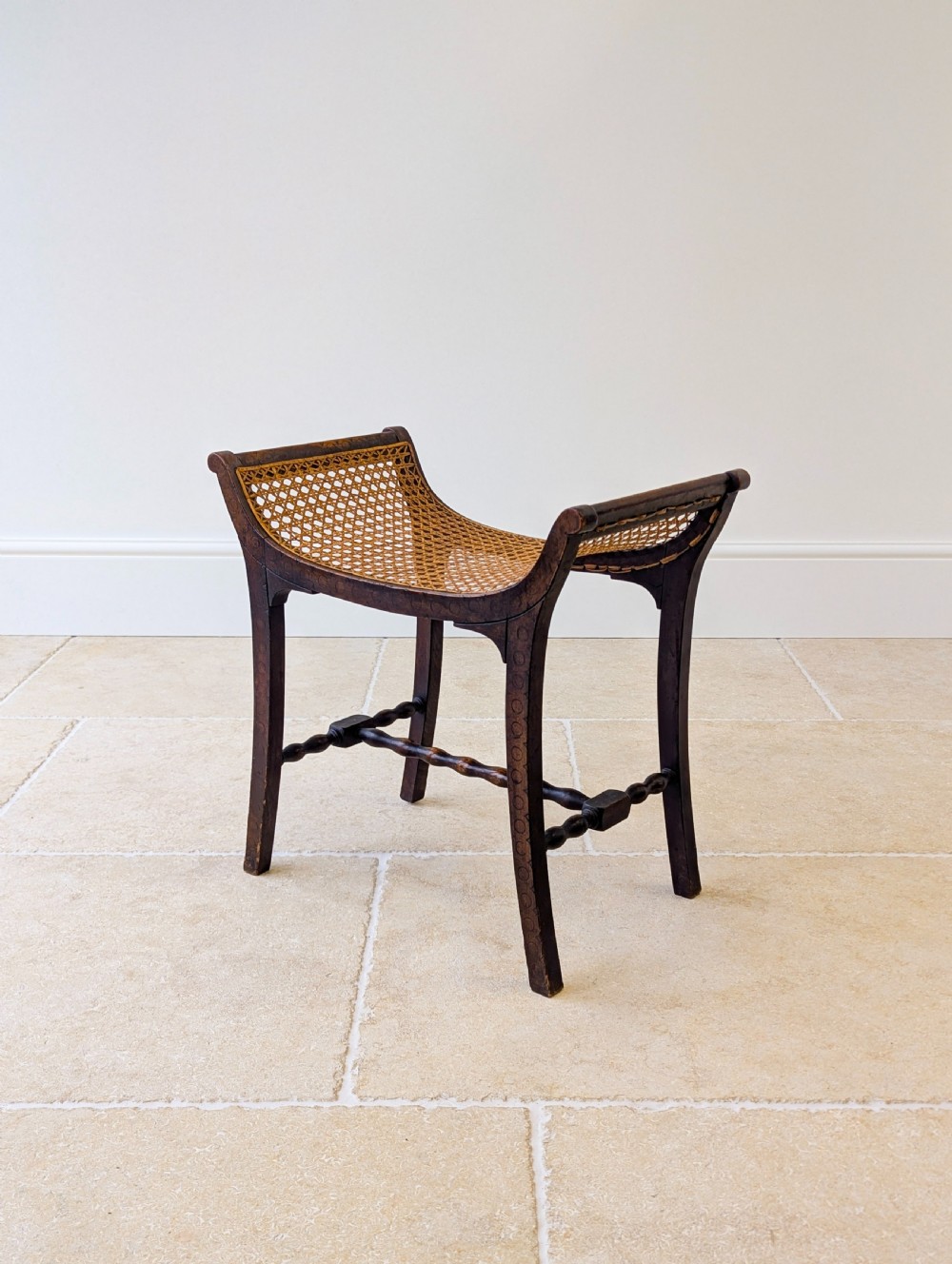 Antique Edwardian Oak Caned Dressing Table Stool c.1910