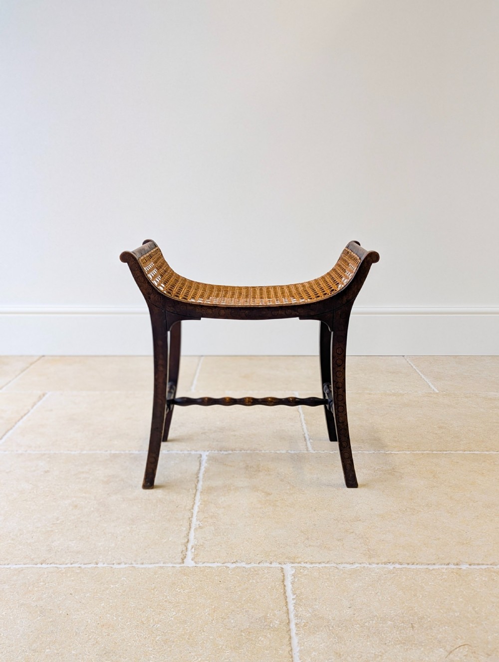 Antique Edwardian Oak Caned Dressing Table Stool c.1910 View II