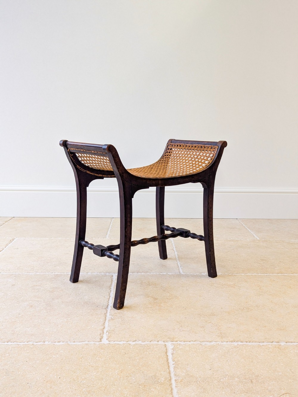 Antique Edwardian Oak Caned Dressing Table Stool c.1910 View III