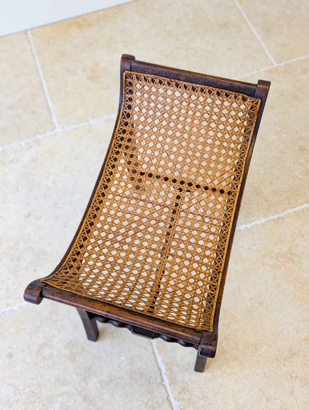 Antique Edwardian Oak Caned Dressing Table Stool c.1910 View IV