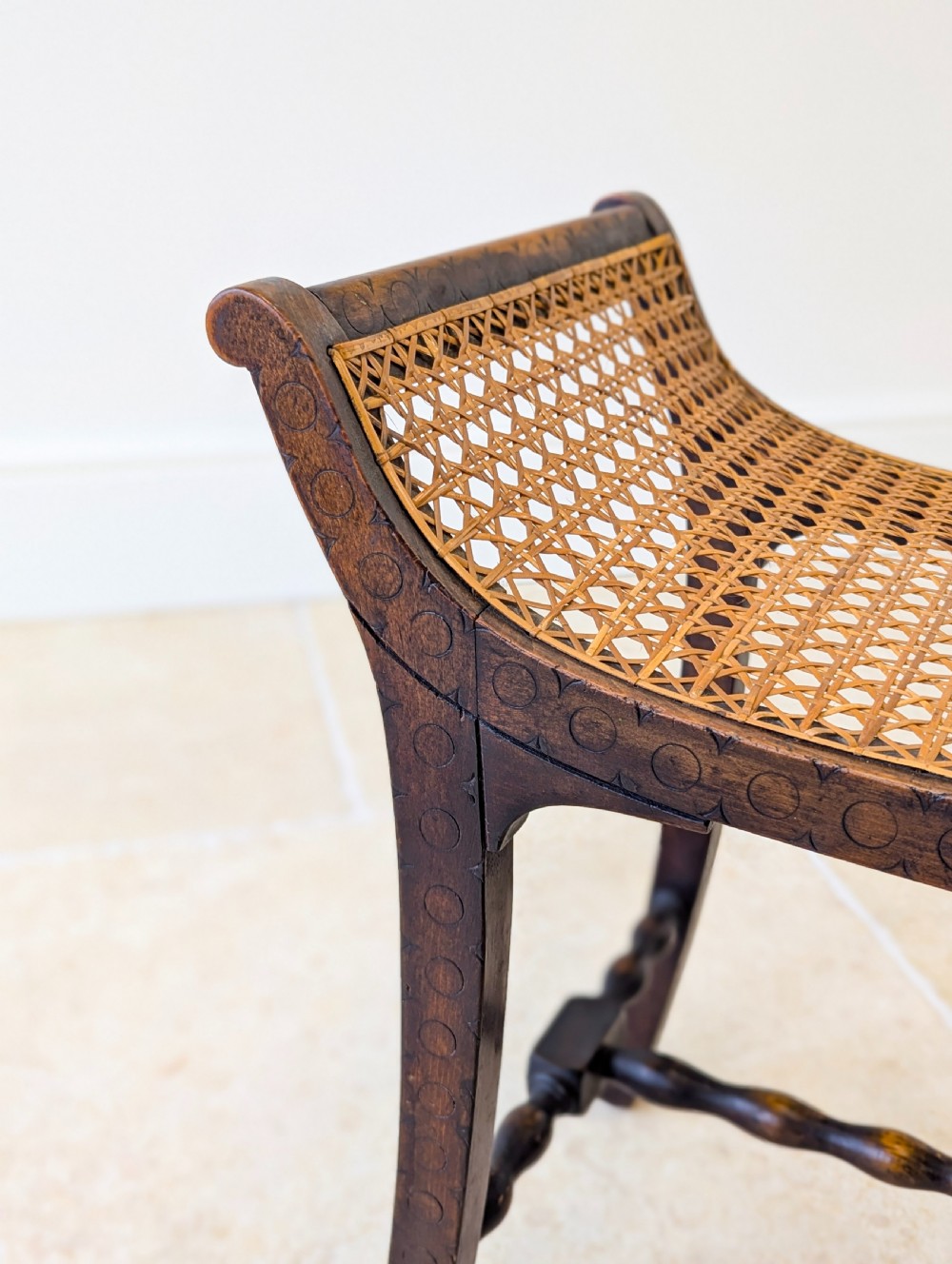 Antique Edwardian Oak Caned Dressing Table Stool c.1910 View VI