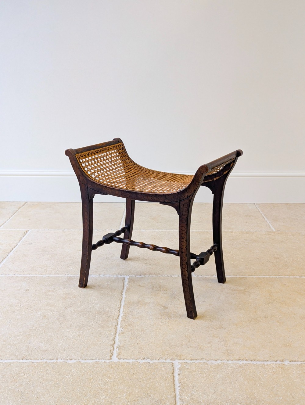 Antique Edwardian Oak Caned Dressing Table Stool c.1910 View VII