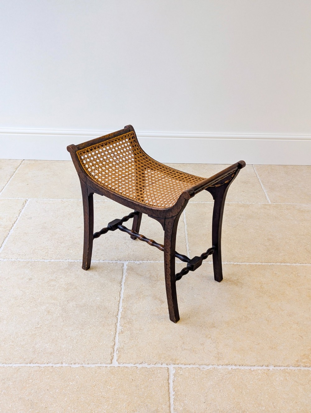 Antique Edwardian Oak Caned Dressing Table Stool c.1910 View XI