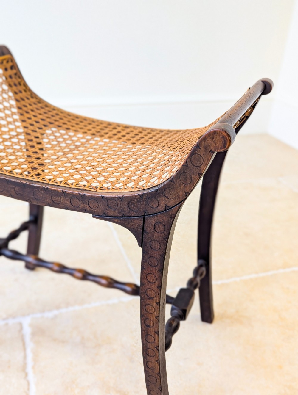 Antique Edwardian Oak Caned Dressing Table Stool c.1910 View XII