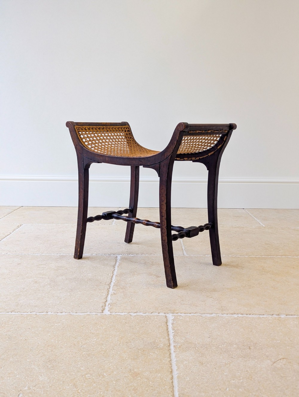 Antique Edwardian Oak Caned Dressing Table Stool c.1910 View XIII