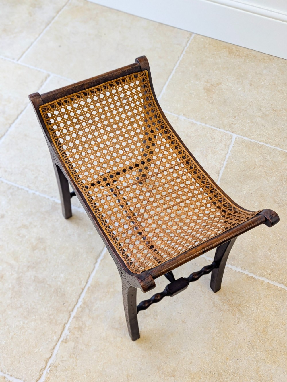 Antique Edwardian Oak Caned Dressing Table Stool c.1910 View XIV