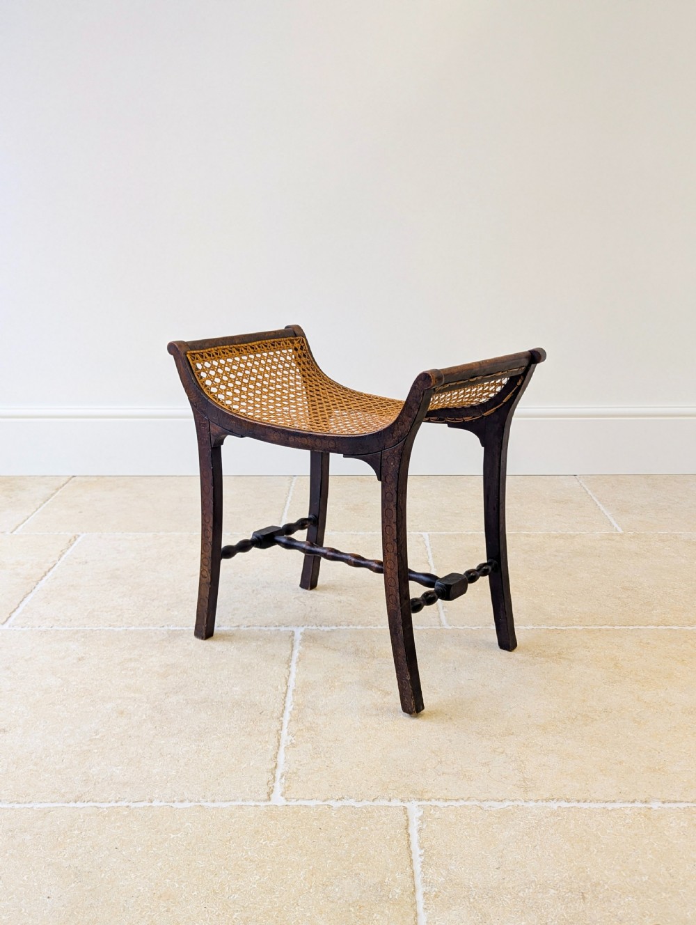 Antique Edwardian Oak Caned Dressing Table Stool c.1910 View XV