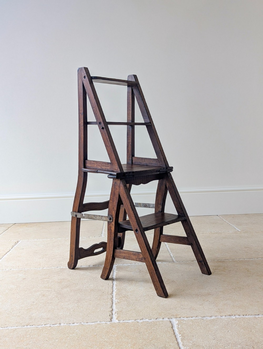 Antique Victorian Oak Metamorphic Library Chair / Steps c.1895 View XV