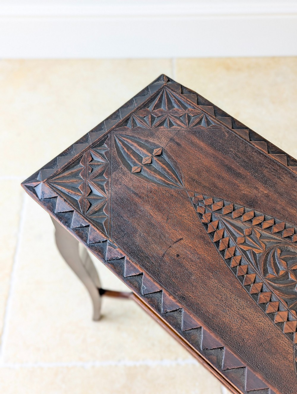 Antique Carved Oak Side Table c.1900 View V